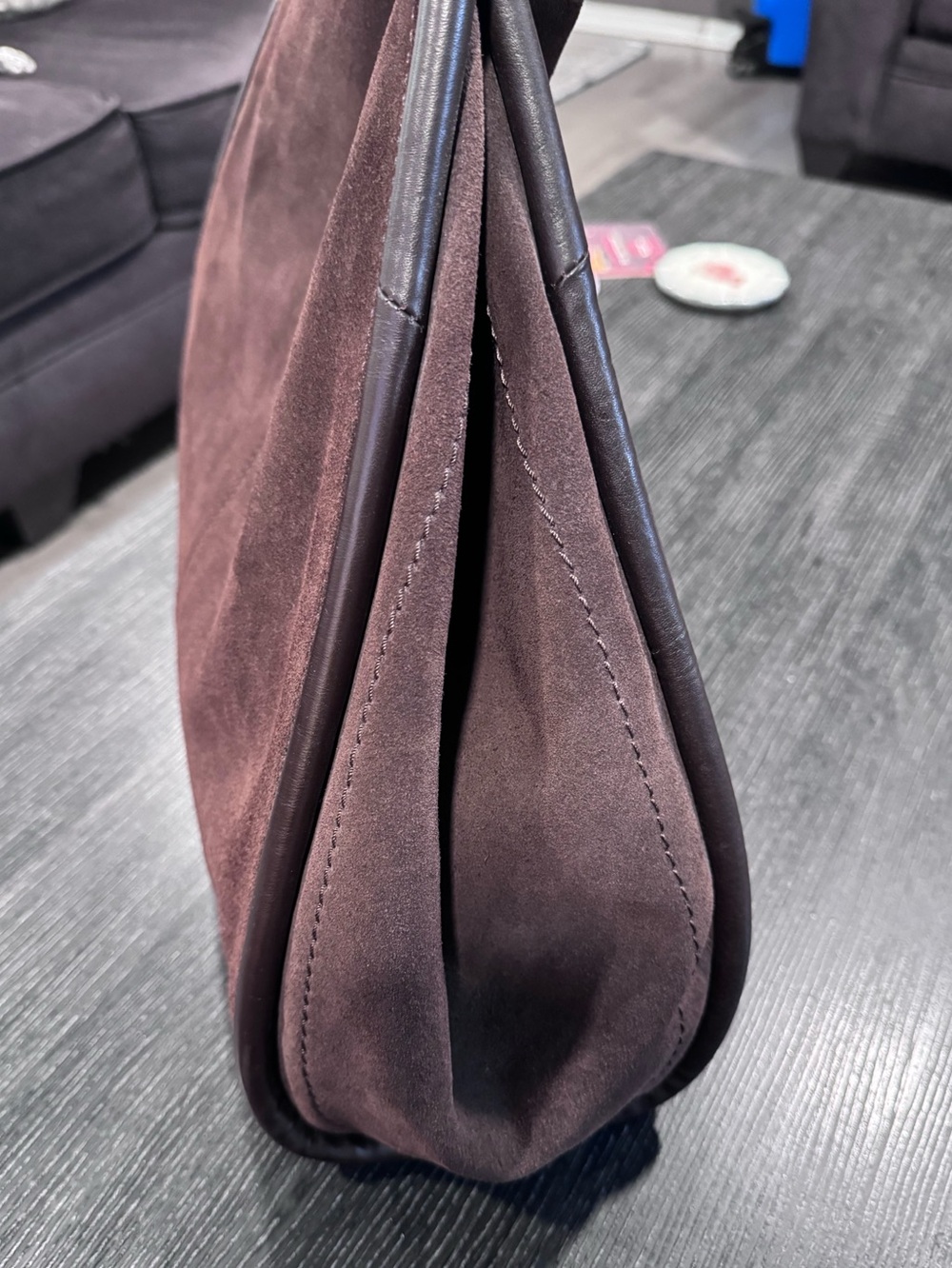 Women's Suede Tote Bag in Dark Brown - Picture 11 of 14